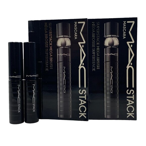 2X MAC Stack Superstack Mega Brush Mascara Black Travel Size 0.1 fl oz/3 ml each - Picture 1 of 4